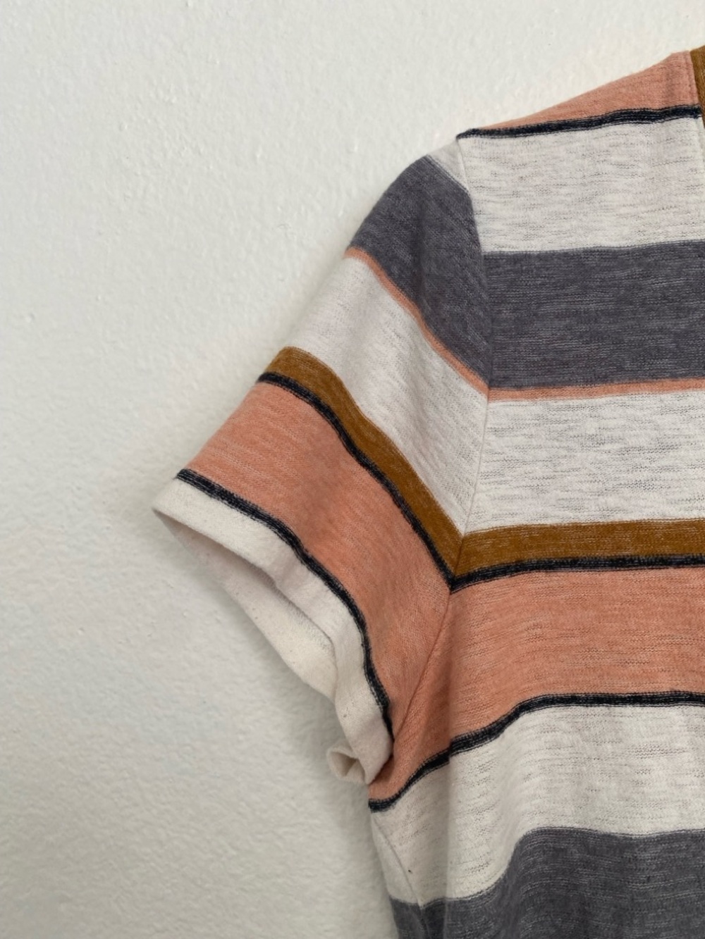 Madewell Striped Tie-Front Short Sleeve Top in Peach, Gray and Cream - Picture 4 of 8